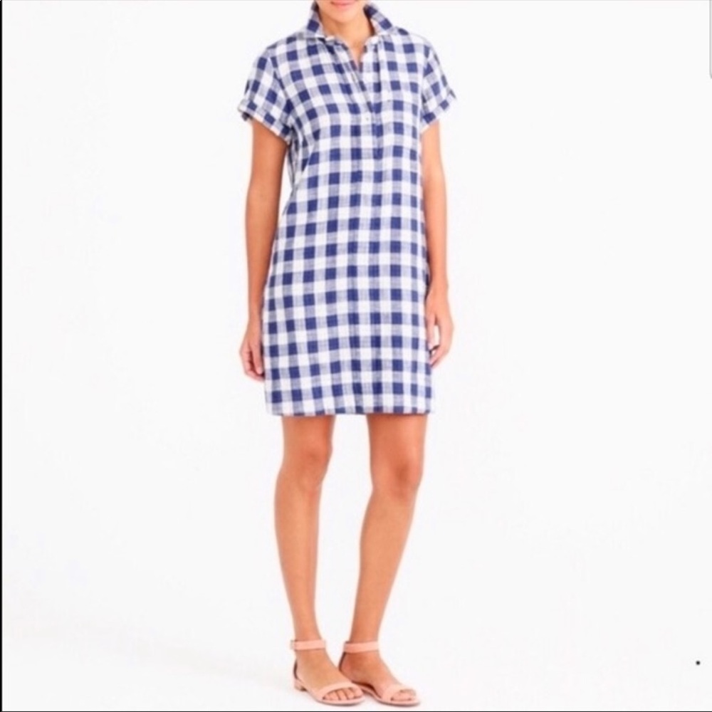 Jcrew blue gingham shirt dress